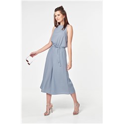 Комбинезон летний свободный в полоску на серо-голубом