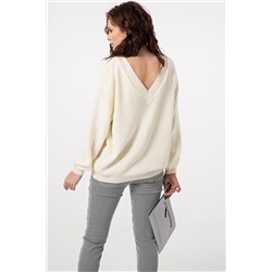 Джемпер вязаный свободный из хлопка с длинным рукавом ванильный