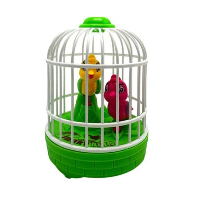 Попугай 2шт в клетке (на батар.) (свет,звук) 14*10см / коробка 8190-2
