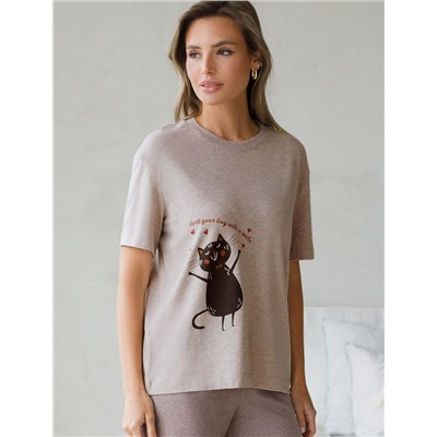 Футболка с принтом свободная эластичная из премиального хлопка