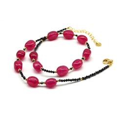 Чокер из циркона с кальцитом галтовка 7*11мм цв.клубничный, 39см