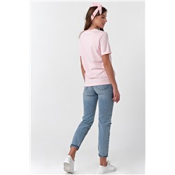 Футболка трикотажная с принтом из хлопка розовая