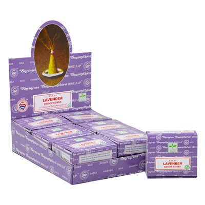 LAVENDER DHOOP CONES, Satya (ЛАВАНДА конусные благовония, Сатья), уп. 12 конусов + подставка.