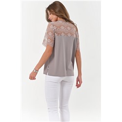 Блузка нарядная прямая с кружевом серая