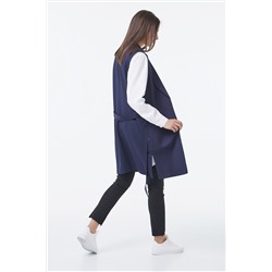 Жилет прямой длинный с карманами темно-синий