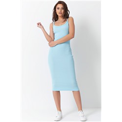 Платье-лапша летнее трикотажное из хлопка голубое