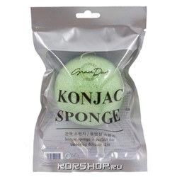 Зеленый конжаковый спонж Conjac Sponge (Color - Green) Grace Day, Корея