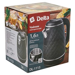 Чайник электрический 1500 Вт, 1,6 л DELTA DL-1113, двойной корпус, черный