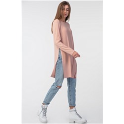 Туника трикотажная с разрезами по бокам персиковая