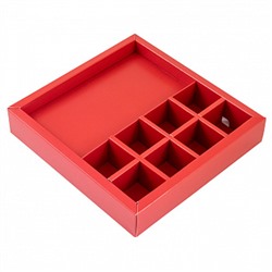 Коробка с обечайкой под шоколадку и 8 конфет, красная с окном 19,5*19*3,8 см