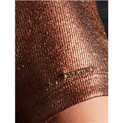 Футболка облегающая из хлопка в рубчик с вырезом лодочка с матовым покрытием металлик