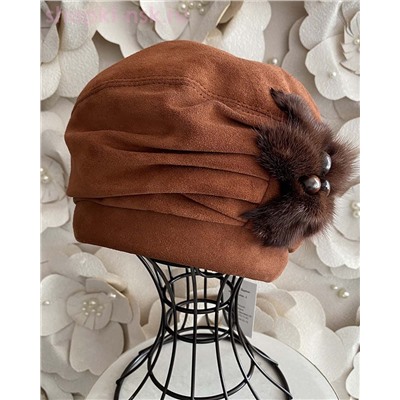 Валента замша мех.норка Берет женский флис (56-58)