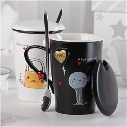 Набор кружек керамических с крышками и ложками «Узы любви», 2 предмета: 400 мл, цвет МИКС