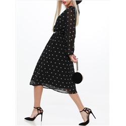 Платье шифоновое в мятный горошек с поясом