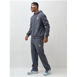Спортивный костюм мужской демисезонный на флисе темно-серого цвета 336TC