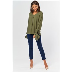 Блузка офисная свободная без воротника хаки