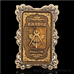 Магнит из бересты г. Ижевск "Герб" 60*90мм вставка серебристая