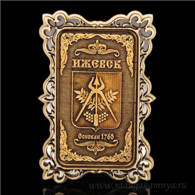 Магнит из бересты г. Ижевск "Герб" 60*90мм вставка серебристая