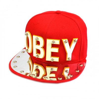 Бейсболка 3D "OBEY", хром (red & red)