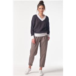 Пуловер вязаный с v-вырезом графитовый