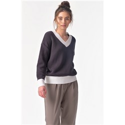 Пуловер вязаный с v-вырезом графитовый