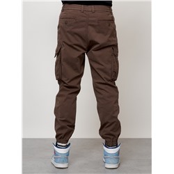 Джинсы карго мужские с накладными карманами коричневого цвета 2427K