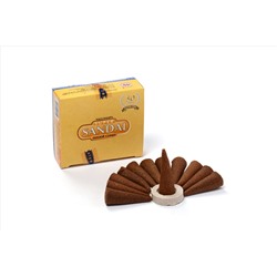 SUPER SANDAL DHOOP CONES, Satya (СУПЕР САНДАЛ конусные благовония, Сатья), уп. 12 конусов + подставка.