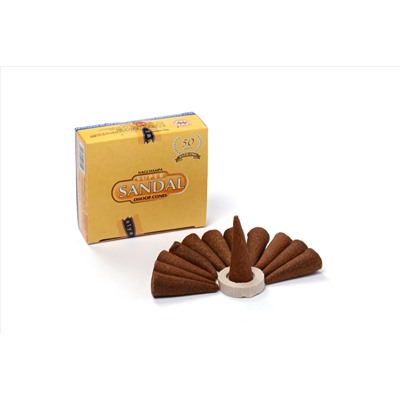 SUPER SANDAL DHOOP CONES, Satya (СУПЕР САНДАЛ конусные благовония, Сатья), уп. 12 конусов + подставка.
