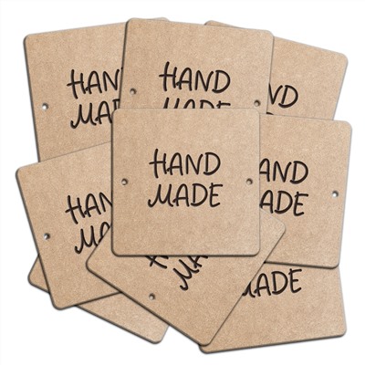 Бирка Hand Made дерево квадрат 10 шт., цвет Крафт