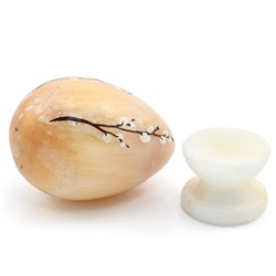 Скульптура из селенита "Яйцо селенит"  с подставкой с росписью 45*45*80мм