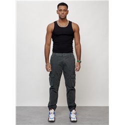 Джинсы карго мужские с накладными карманами темно-серого цвета 2402TC