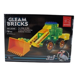 Конструктор Gleam Bricks 3в1 73дет. Строительная техника (светящ.) (на батар.) 18*13см/коробка 25345