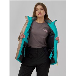 Горнолыжная куртка женская зимняя большого размера бежевого цвета 7093B