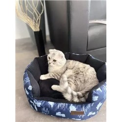 Лежанка для кошек круглая синие динозавры