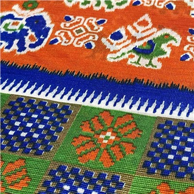 Сари ISHITA HOUSE, Kalista, с печатным принтом СЛОНЫ И ПАВЛИНЫ, цвет ОРАНЖЕВЫЙ (Size: Onesize), 1 шт.