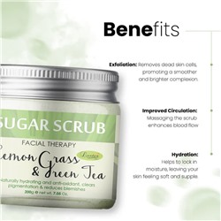 LEMON GRASS & GREEN TEA Sugar Scrub, Luster (ЛЕМОНГРАСС И ЗЕЛЁНЫЙ ЧАЙ сахарный скраб для лица, Ластер), 200 г.