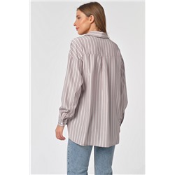 Рубашка свободная на пуговицах в полоску на сером