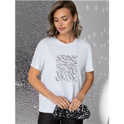 Нарядная футболка с принтом пайетками из премиального хлопка с эластаном