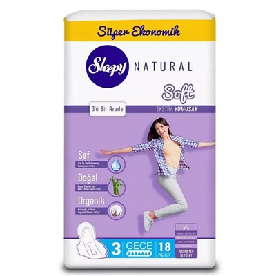 SLEEPY NATURAL Прокладки гигиен. Soft классик Ночные 7к. 18шт ДУО (Турция)
