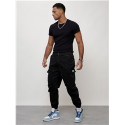 Джинсы карго мужские с накладными карманами черного цвета 2427Ch