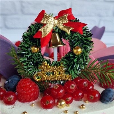 Украшение колокольчик «Merry Christmas» с зеленым венком