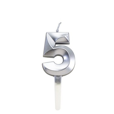 Свечи для торта, цифра 5 (серебро, 5 см)