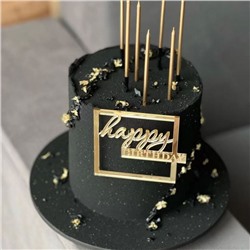 Украшение надпись для торта «Happy Birthday»в золотой рамке