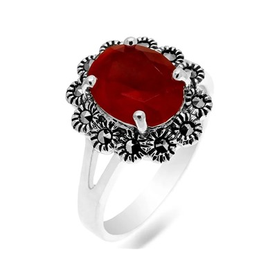 Кольцо из серебра марказит, синт.рубин, SL-AGA110