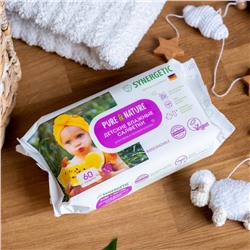 Детские влажные салфетки 0+ SYNERGETIC Pure&Nature "Алоэ вера и нежный хлопок", без отдушек, 60 шт.