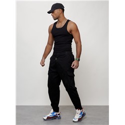 Джинсы карго мужские с накладными карманами черного цвета 2422Ch