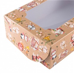 Коробка для зефира "Санта и животные" с окном 25*15*7 см