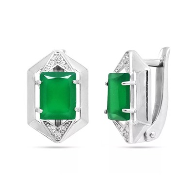 Серьги из серебра зеленый агат, СПН4112