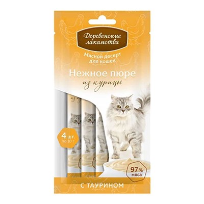 Деревенские Лакомства. Нежное пюре из курицы для кошек, 4х10г АГ