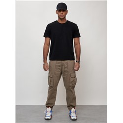 Джинсы карго мужские с накладными карманами бежевого цвета 2423B